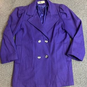 Vintage J&H Fashions Purple Double Breasted Wool Women’s Pea Coat Jacket Size 10